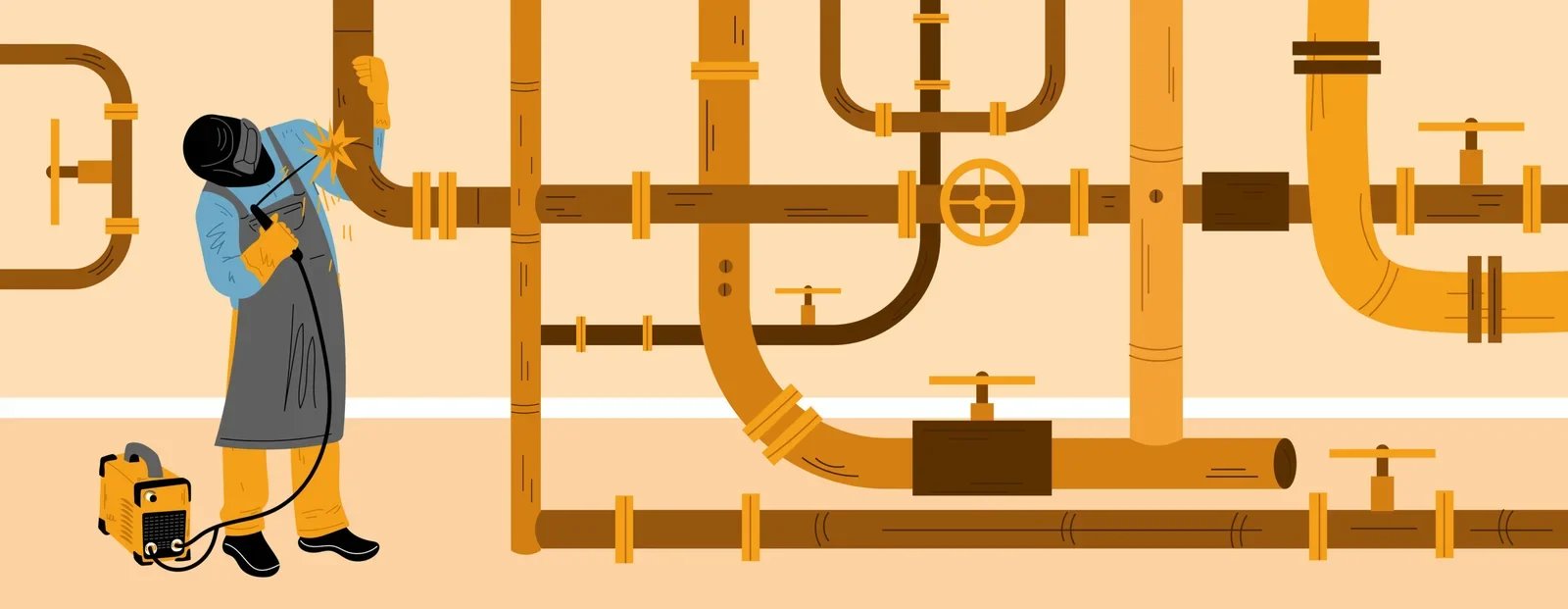 Welder worker welding pipeline constructions